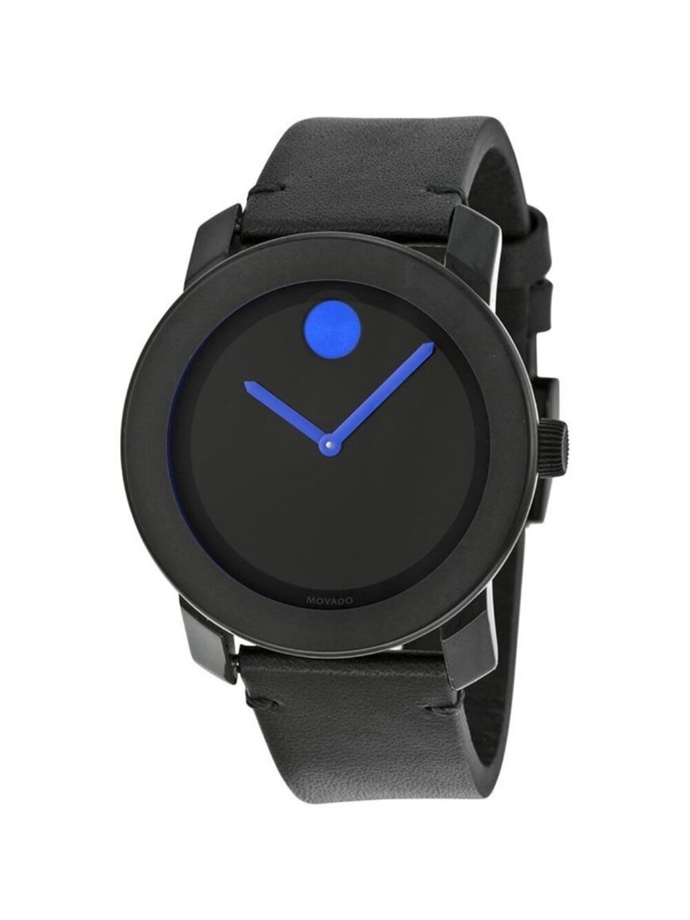 NWT Movado Bold Quartz Black Dial Black Leather Men's Watch